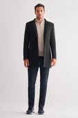 Siyah Dik Yaka Esnek Slim Fit Classic Kaşe Kaban 1008255171 - 1