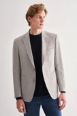 Gri Mono Yaka Desenli Örme Astarlı Çift Yırtmaç Esnek 4 Drop Comfort Fit Classic Ceket 1002255112 thumbnail 3