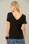 Weweus Siyah Kadın Viskon Ön Ve Arka V-yaka Tişört 237 thumbnail 6