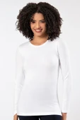 Weweus Beyaz Kadın Süper Ince Doğal Bambu Lüks Uzun Kol Tişört 2314 thumbnail 6