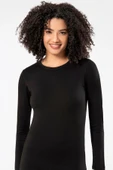 Weweus Siyah Kadın Süper Ince Doğal Bambu Lüks Uzun Kol Tişört 2314 thumbnail 1