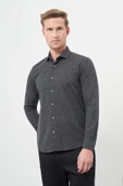 Siyah Uzun Kol Yarım İtalyan Yaka Cepsiz Pamuklu Classic Slim Fit Gömlek 1004245222 thumbnail 1