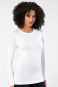 Weweus Beyaz Kadın Süper Ince Doğal Bambu Lüks Uzun Kol Tişört 2314 thumbnail 4