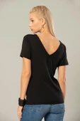 Weweus Siyah Kadın Viskon Ön Ve Arka V-yaka Tişört 237 thumbnail 3