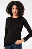 Weweus Siyah Kadın Süper Ince Doğal Bambu Lüks Uzun Kol Tişört 2314 thumbnail 6