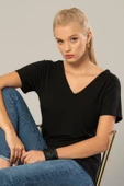 Weweus Siyah Kadın Viskon Ön Ve Arka V-yaka Tişört 237 thumbnail 4