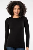 Weweus Siyah Kadın Süper Ince Doğal Bambu Lüks Uzun Kol Tişört 2314 thumbnail 3