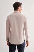 Koyu Bej Yarım İtalyan Yaka Uzun Kol Slim Fit Pamuklu Gömlek 1004255180 thumbnail 5