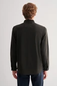 Koyu Haki Smart Düğmeli Yaka Uzun Kol Cepsiz Slim Fit Casual Gömlek 1004255170 - 5