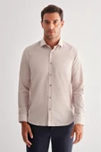 Koyu Bej Yarım İtalyan Yaka Uzun Kol Slim Fit Pamuklu Gömlek 1004255180 thumbnail 1