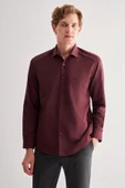 Bordo Yarım İtalyan Yaka Uzun Kol Slim Fit Pamuklu Gömlek 1004255180 thumbnail 2