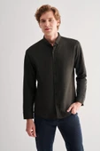 Koyu Haki Smart Düğmeli Yaka Uzun Kol Cepsiz Slim Fit Casual Gömlek 1004255170 - 1