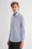 Açık Mavi Yarım İtalyan Yaka Uzun Kol Easy To Iron Slim Fit Pamuklu Gömlek 1004255301 thumbnail 8