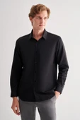 Siyah Sert Yaka Uzun Kol Slim Fit Pamuklu Gömlek 1004255175 thumbnail 1