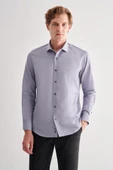 Koyu Gri Yarım İtalyan Yaka Uzun Kol Slim Fit Pamuklu Gömlek 1004255180 thumbnail 1