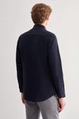 Koyu Lacivert Sert Yaka Filafil Desen Uzun Kol Slim Fit Pamuklu Gömlek 1004255181 thumbnail 5