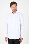 Beyaz Uzun Kol Sert Yaka Cepsiz  Comfort Fit Pamuklu Gömlek 1004250914 thumbnail 1