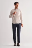 Koyu Bej Yarım İtalyan Yaka Uzun Kol Slim Fit Pamuklu Gömlek 1004255180 thumbnail 2