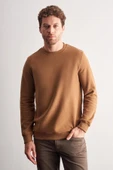 Açık Kahverengi Uzun Kol Bisiklet Yaka Düz Pamuklu Comfort Fit Sweatshirt 1013255150 thumbnail 1