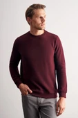 Bordo Uzun Kol Bisiklet Yaka Düz Pamuklu Comfort Fit Sweatshirt 1013255150 thumbnail 1