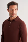 Taba Uzun Kol Fermuarlı Yaka Cepsiz  Slim Fit  Triko 1012255150 - 4