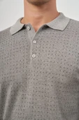 Taş Rengi Uzun Kol Kendinden Desenli Örme Polo Yaka Classic Comfort Fit Triko 1012245162 - 6
