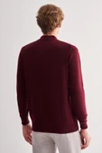 Bordo Fermuarlı Dik Yaka Uzun Kol Cepsiz Comfort Fit Classic Pamuklu Triko Kazak 1012255201 - 5
