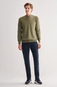 Açık Yeşil Fermuarlı Dik Yaka Uzun Kol Cepsiz Comfort Fit Classic Pamuklu Triko Kazak 1012255201 - 2