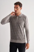Açık Gri Fermuarlı Polo Yaka Uzun Kol Cepsiz Comfort Fit Pamuklu Triko Kazak 1012255223 - 3