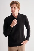 Siyah Polo Yaka Uzun Kol Cepsiz Comfort Fit Pamuklu Triko Kazak 1012255214 - 3