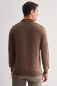 Açık Kahverengi Polo Yaka Uzun Kol Cepsiz Comfort Fit Pamuklu Triko Kazak 1012255214 - 5
