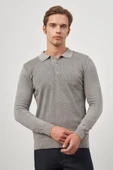 Taş Rengi Uzun Kol Kendinden Desenli Örme Polo Yaka Classic Comfort Fit Triko 1012245162 - 5