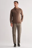 Açık Kahverengi Polo Yaka Uzun Kol Cepsiz Comfort Fit Pamuklu Triko Kazak 1012255214 - 2