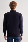 Koyu Lacivert Polo Yaka Uzun Kol Cepsiz Comfort Fit Pamuklu Triko Kazak 1012255214 - 5