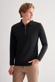 Siyah Uzun Kol Fermuarlı Yaka Cepsiz  Slim Fit  Triko 1012255150 - 3