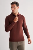 Taba Uzun Kol Fermuarlı Yaka Cepsiz  Slim Fit  Triko 1012255150 - 3