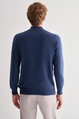 İndigo Mavi Fermuarlı Dik Yaka Uzun Kol Cepsiz Comfort Fit Classic Pamuklu Triko Kazak 1012255201 - 5