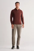 Taba Uzun Kol Fermuarlı Yaka Cepsiz  Slim Fit  Triko 1012255150 - 2