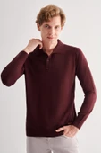 Bordo Polo Yaka Cepsiz Comfort Fit Classic Pamuklu Triko Kazak 1012255007 - 1