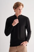 Siyah Fermuarlı Dik Yaka Uzun Kol Cepsiz Comfort Fit Classic Pamuklu Triko Kazak 1012255201 - 1