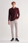 Bordo Polo Yaka Cepsiz Comfort Fit Classic Pamuklu Triko Kazak 1012255007 - 2