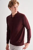 Bordo Polo Yaka Cepsiz Comfort Fit Classic Pamuklu Triko Kazak 1012255007 - 3