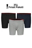 Weweus Siyah Lacivert Gri 3'lü Pamuk Elastan Çizgili Boxer 14923 thumbnail 1