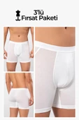 Weweus Beyaz 3'lü Micro Modal Premium Erkek Uzun Boxer 14193 - 1