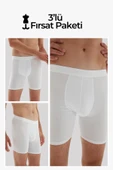 ERDEM İÇ GİYİM Weweus 3'lü Beyaz Erkek Süper Ince Doğal Bambu Lüks Uzun Boxer 1013 thumbnail 1