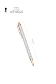 Weweus Beyaz Rose Detaylı Acık Gri Simli Lüks Tükenmez Kalem thumbnail 4