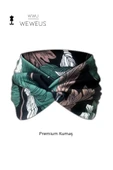 Weweus Kahve Siyah Yeşil Yaprak Desen Premium Kadın Saç Bandı - 5