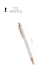 Weweus Beyaz Rose Detaylı Beyaz Simli Lüks Tükenmez Kalem thumbnail 4