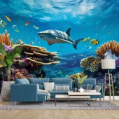 Köpek Balığı ve Mercan Manzaralı Duvar Kağıdı thumbnail 1