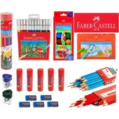 Faber-Castell Okul ve Öğrenci Boya Kırtasiye Seti 1 Adet Çok Renkli Desenli Kapaklı Çeşitli Boyutlar thumbnail 1